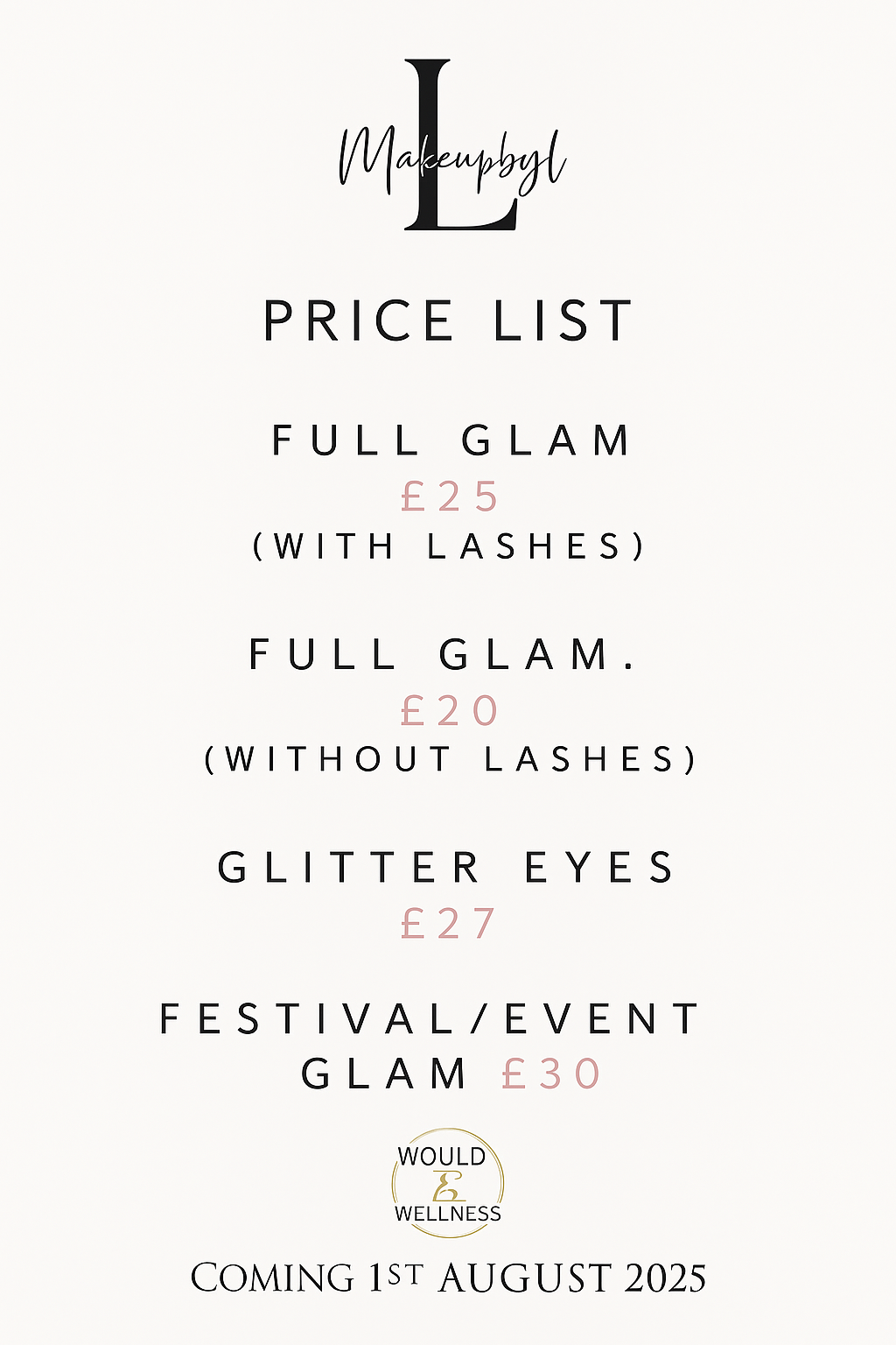 Makeup by L price list